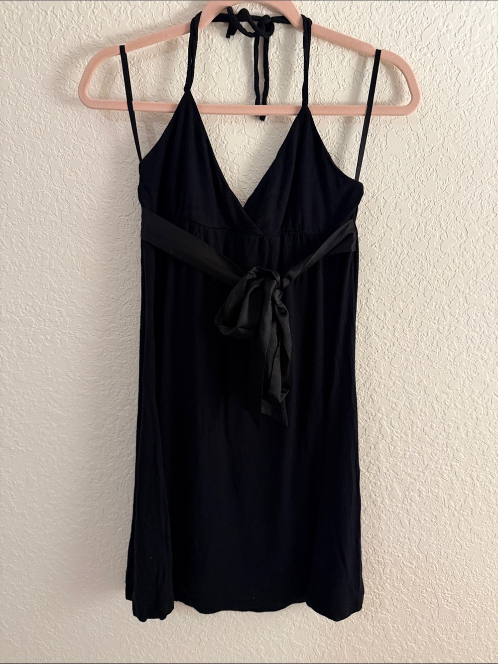 Kimchi Blue Black Satin Tie V-Neck Slip Dress